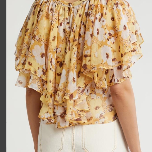 Joie Yellow Ruffled Crop Blouse - Picture 3 of 13